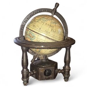 VINTAGE PlayMe Globe Pencil Sharpener Die Cast Metal apprx 3.5" x 3" circa 1970.